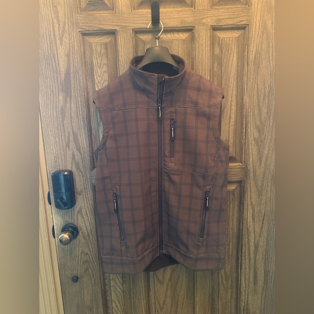 Roper Plaid Soft Shell Vest Men’s Medium Brown Western Full Zip Lightweight